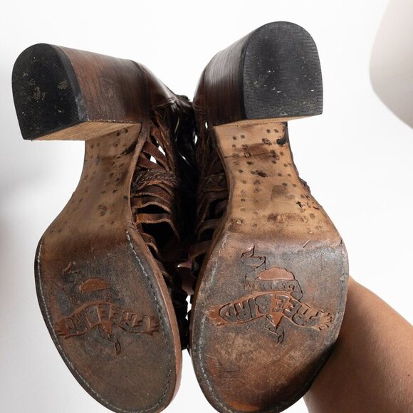 Freebird Bela Leather Braided Boho Heeled Boot SZ 6 Dark Brown Western - Picture 11 of 14